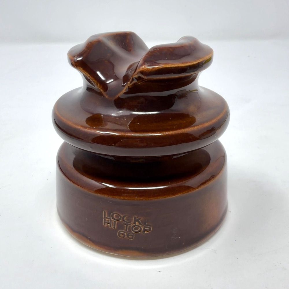 Vintage Locke Hi-Top 66 Brown Porcelain Utility Line Insulator 3.5" Made in USA